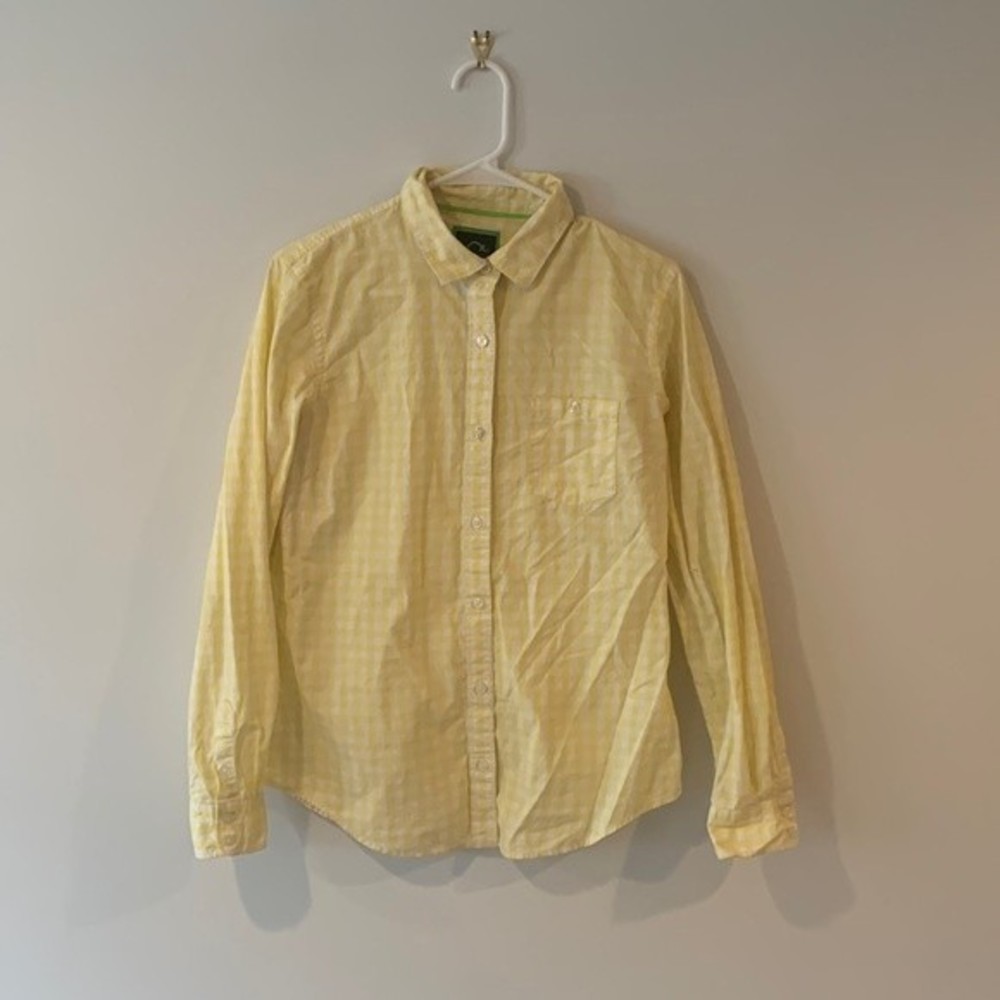 C. Wonder Yellow Gingham Plaid Button Down Shirt Blouse Long Sleeve M